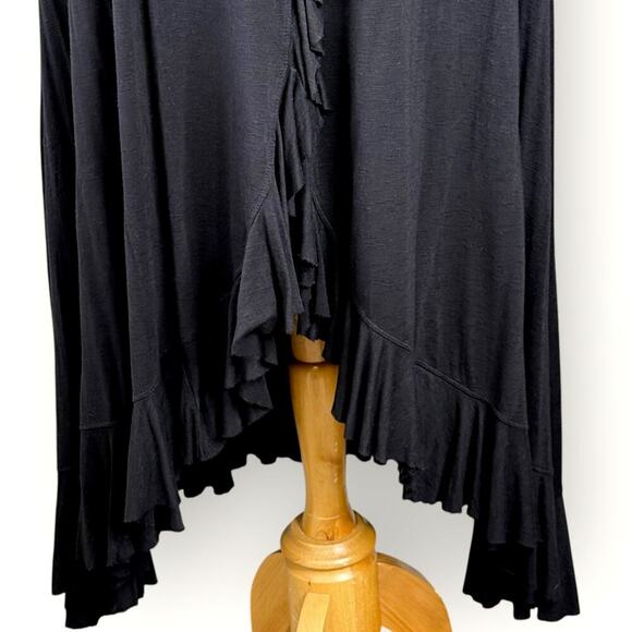 Venezia Milano Vintage Ruffled High Low Hem Stretchy Midi Skirt  Size XL Black - Picture 5 of 11